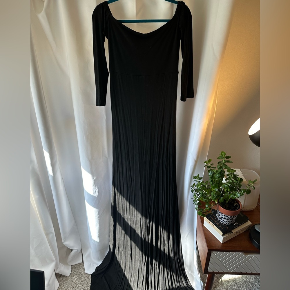 Black Maternity Floor Length Dress with Train - Picture 2 of 3